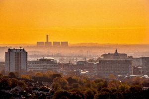 city skyline during orange sunset