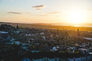 aerial photography of city buildings during sunset