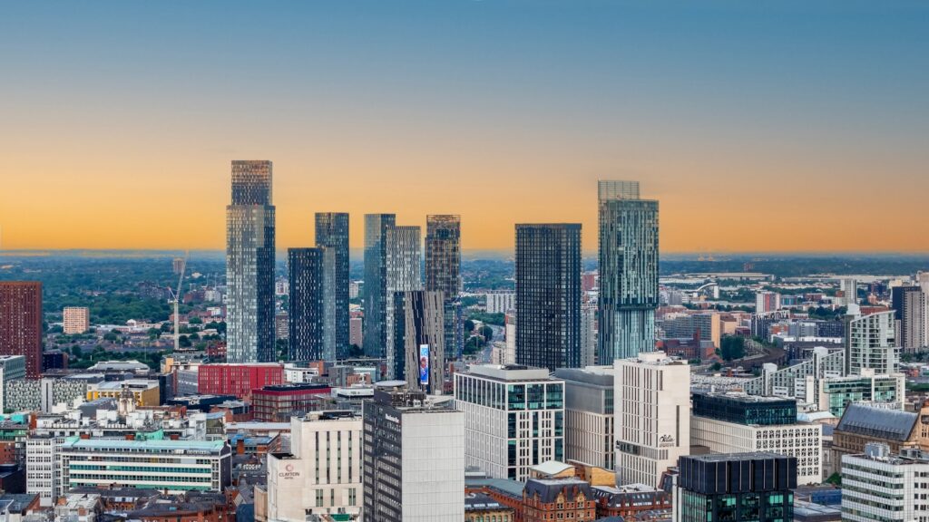A view of a city from the top of a building